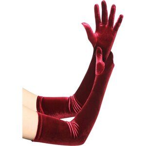 Women's Velvet Fuchsia Long Gloves Elbow Flapper Costume Party Tea Accessories
